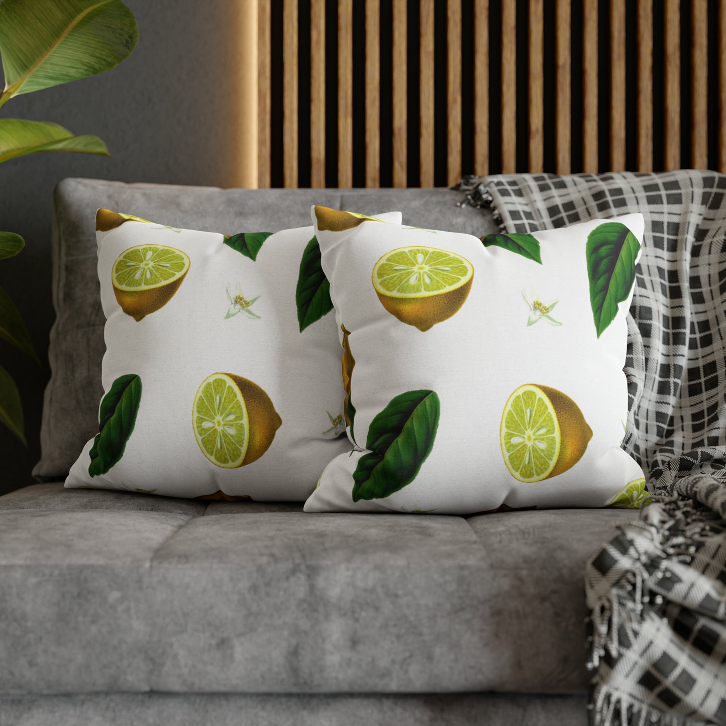 Lemons and Blooms Vintage Spun Polyester Square Pillow Case