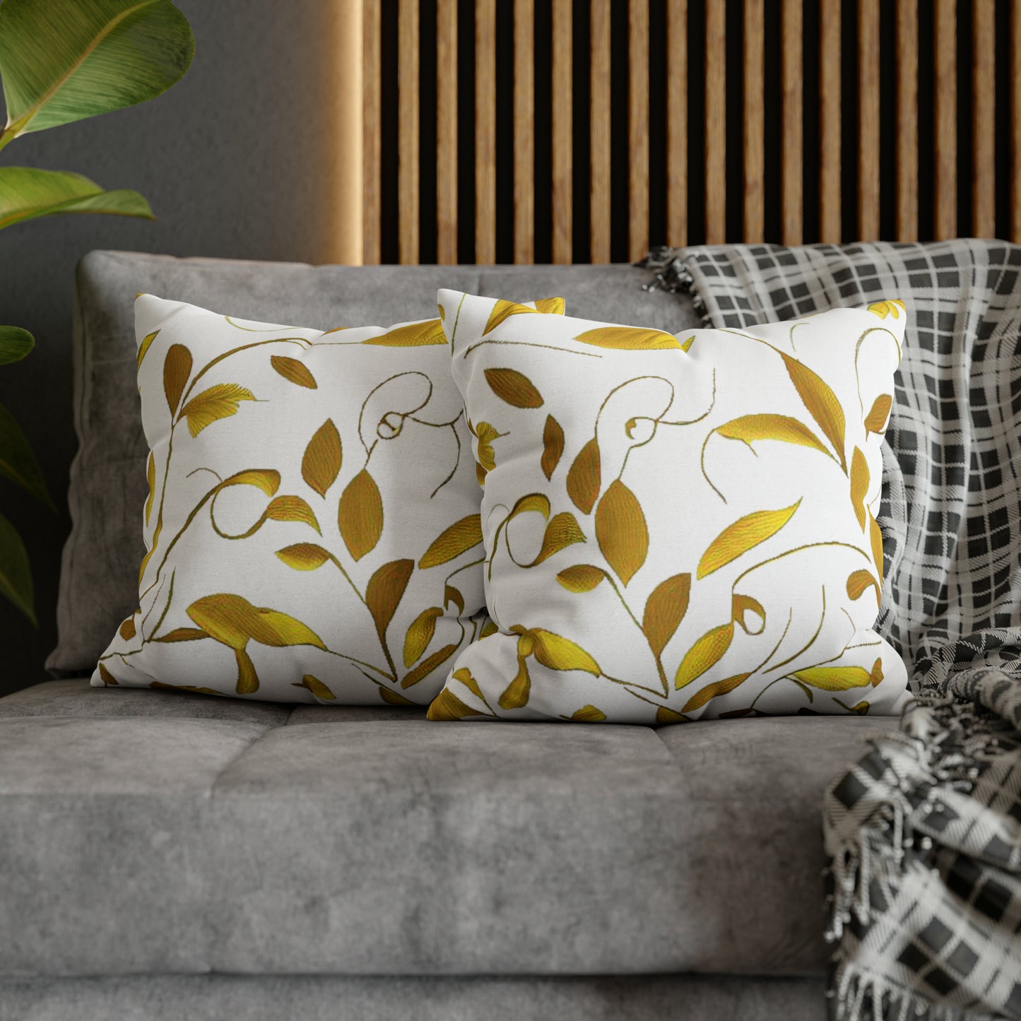 Golden Leaves - Spun Polyester Square Pillow Case