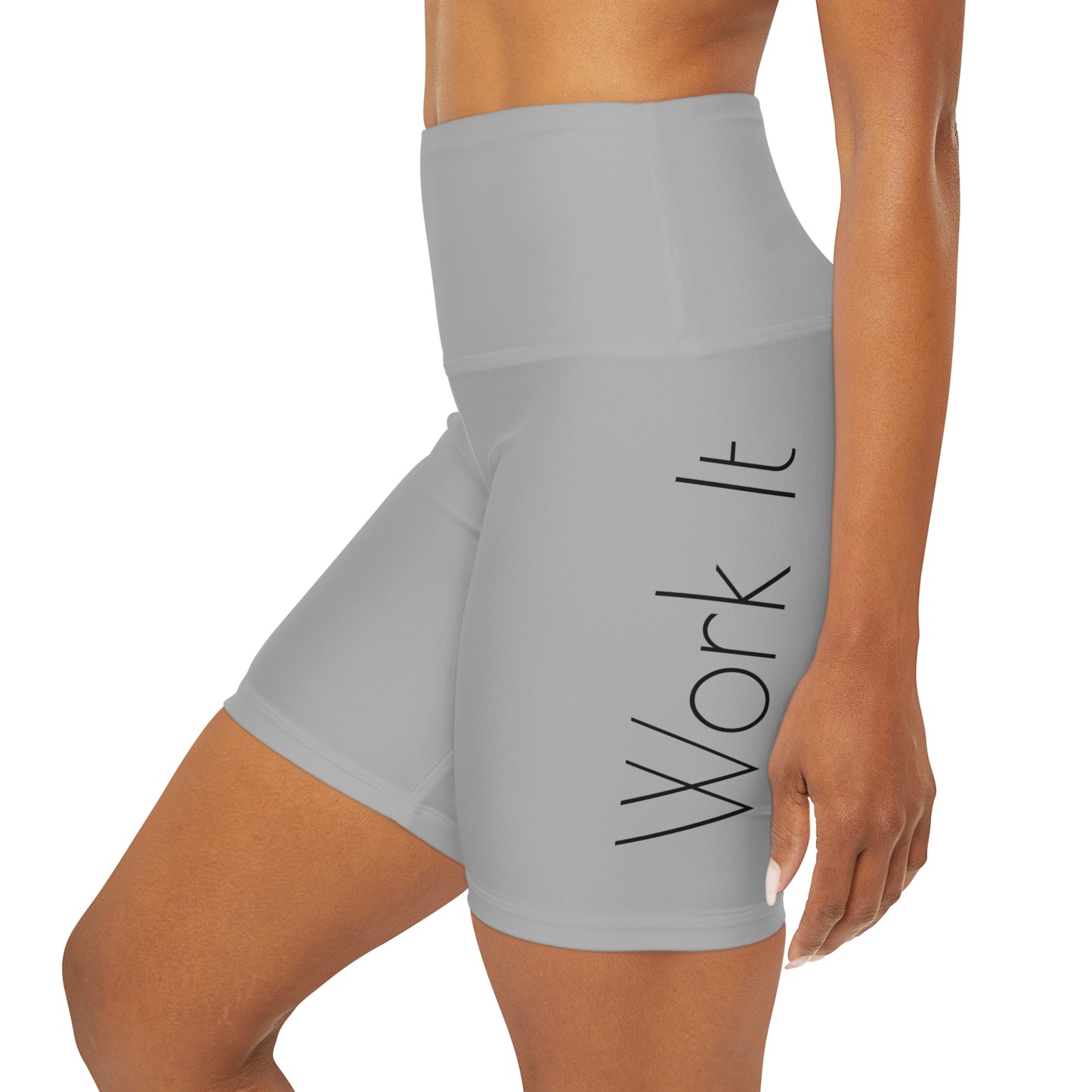 Work It - Light Grey High Waisted Yoga Shorts (AOP)