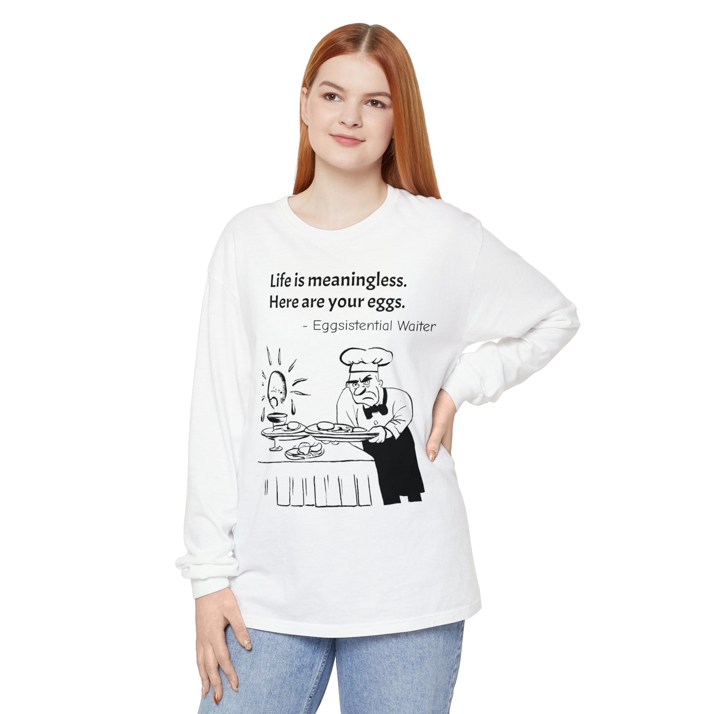 Existential Waiter, Here's Your Eggs - Unisex Garment-dyed Long Sleeve T-Shirt