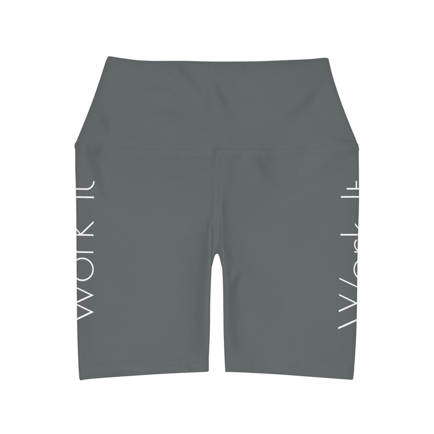 Work It - Dark Grey High Waisted Yoga Shorts (AOP)