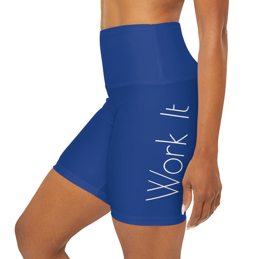 Work It - Blue High Waisted Yoga Shorts (AOP)