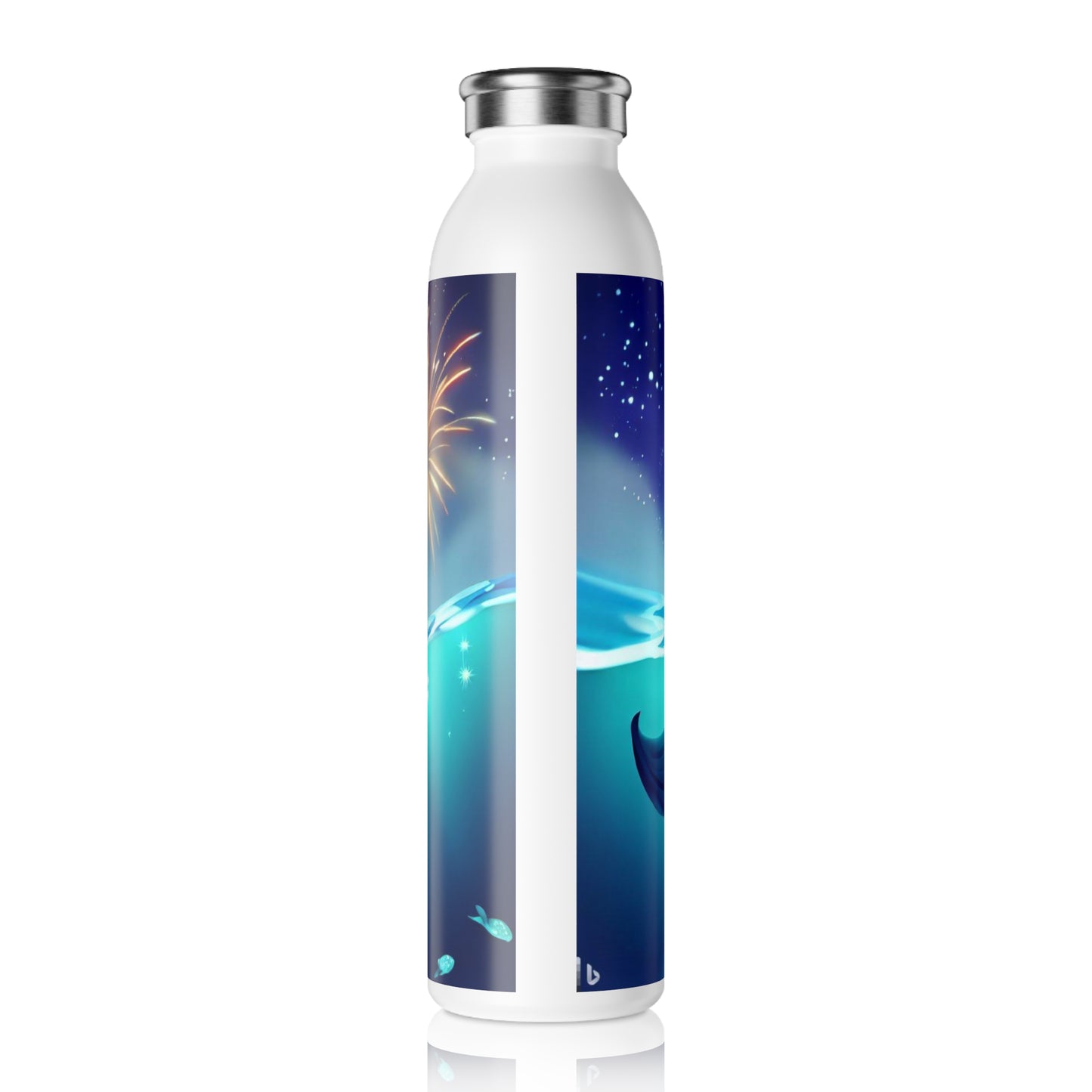 Mermaid Watching Fireworks - Slim Water Bottle