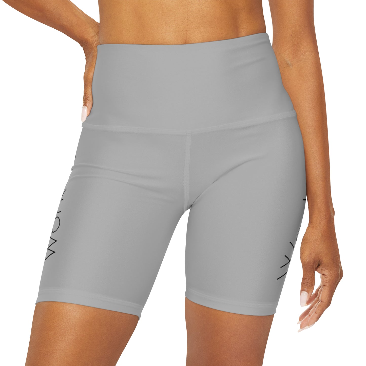 Work It - Light Grey High Waisted Yoga Shorts (AOP)