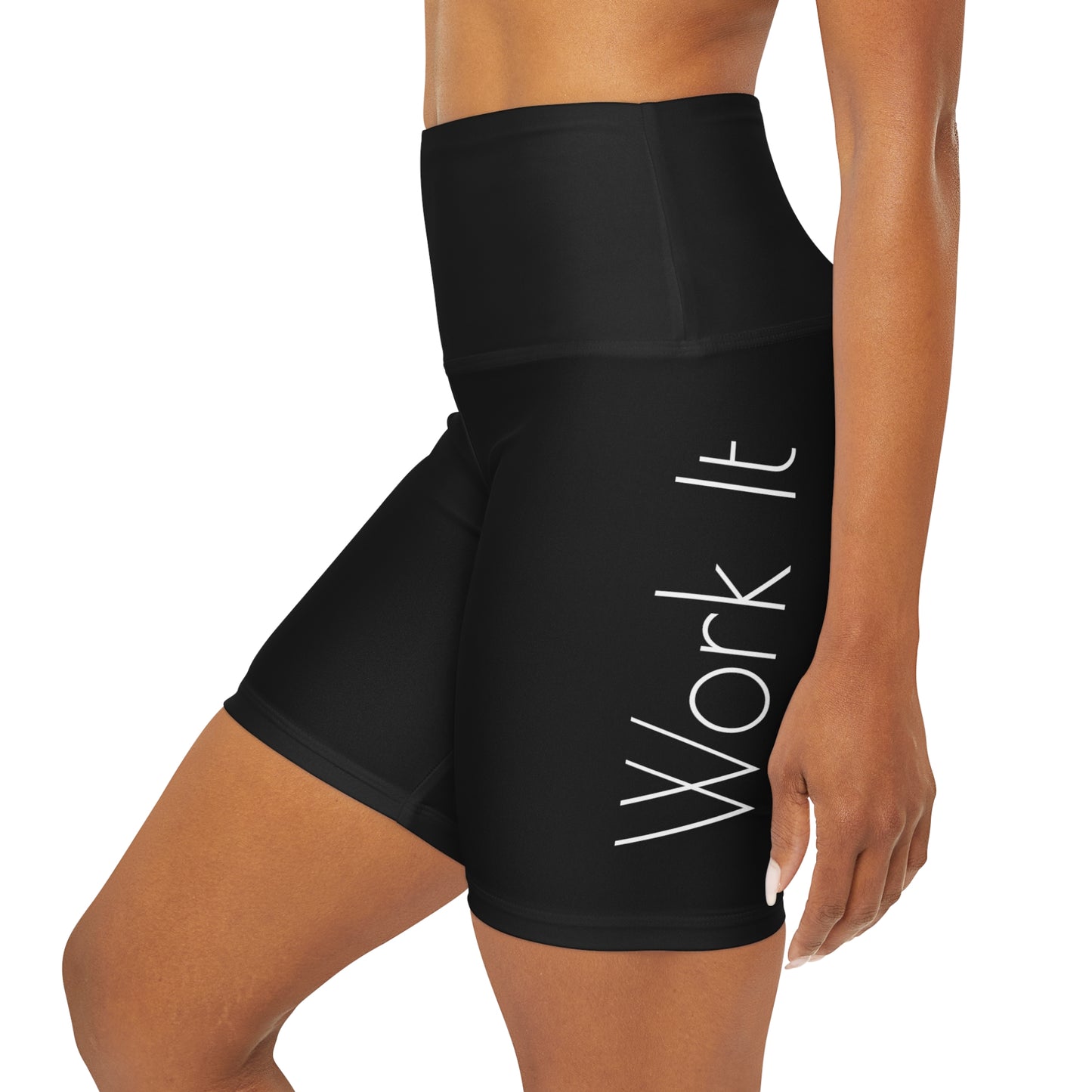 Work It - Black High Waisted Yoga Shorts (AOP)