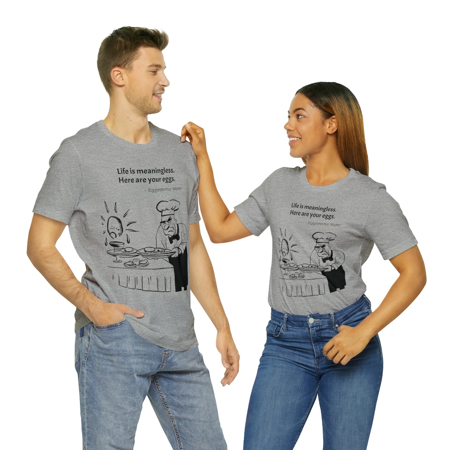 Existential Waiter, Here's Your Eggs - Unisex Jersey Short Sleeve Tee