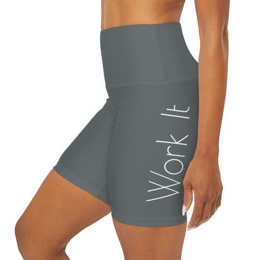 Work It - Dark Grey High Waisted Yoga Shorts (AOP)