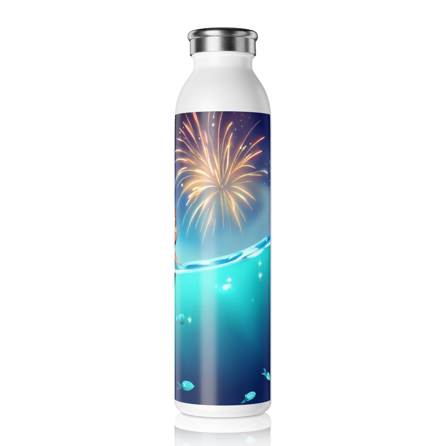 Mermaid Watching Fireworks - Slim Water Bottle