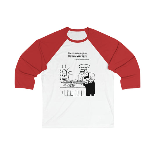 Existential Waiter, Here's Your Eggs - Unisex 3\4 Sleeve Baseball Tee