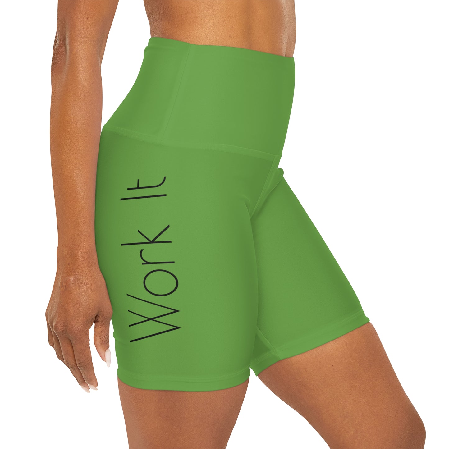 Work It - Green High Waisted Yoga Shorts (AOP)