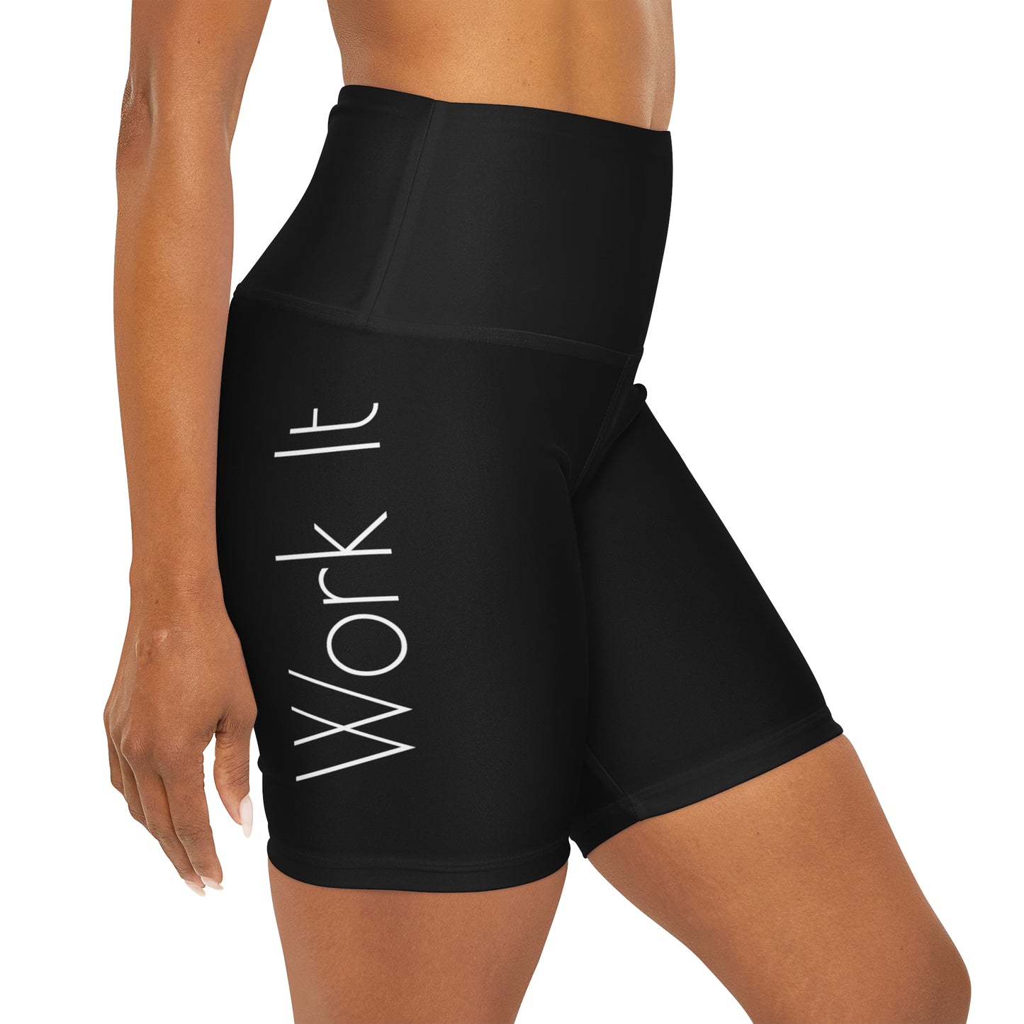 Work It - Black High Waisted Yoga Shorts (AOP)