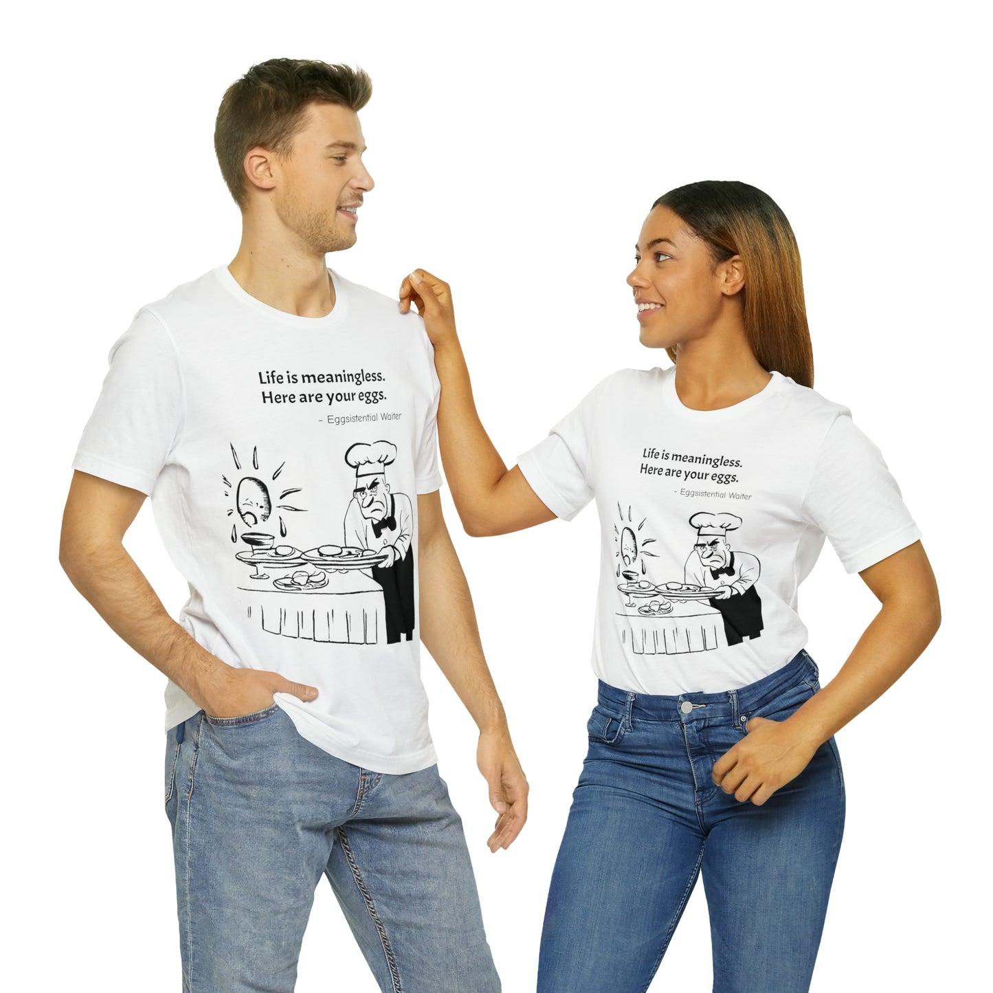 Existential Waiter, Here's Your Eggs - Unisex Jersey Short Sleeve Tee