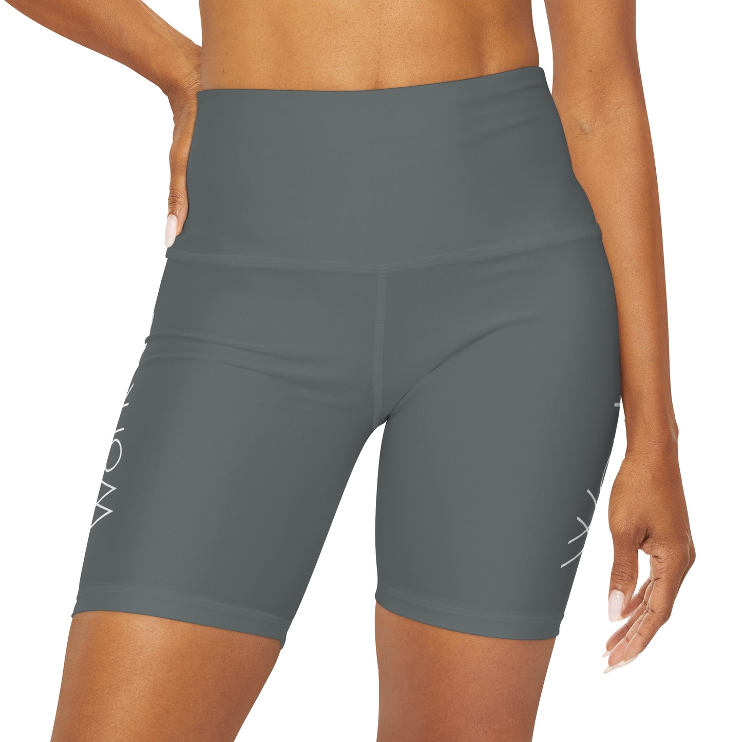 Work It - Dark Grey High Waisted Yoga Shorts (AOP)