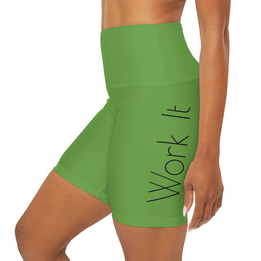 Work It - Green High Waisted Yoga Shorts (AOP)