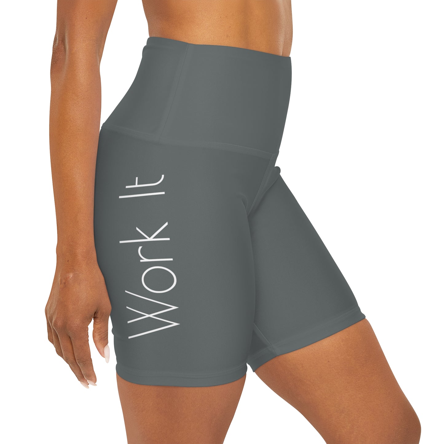 Work It - Dark Grey High Waisted Yoga Shorts (AOP)