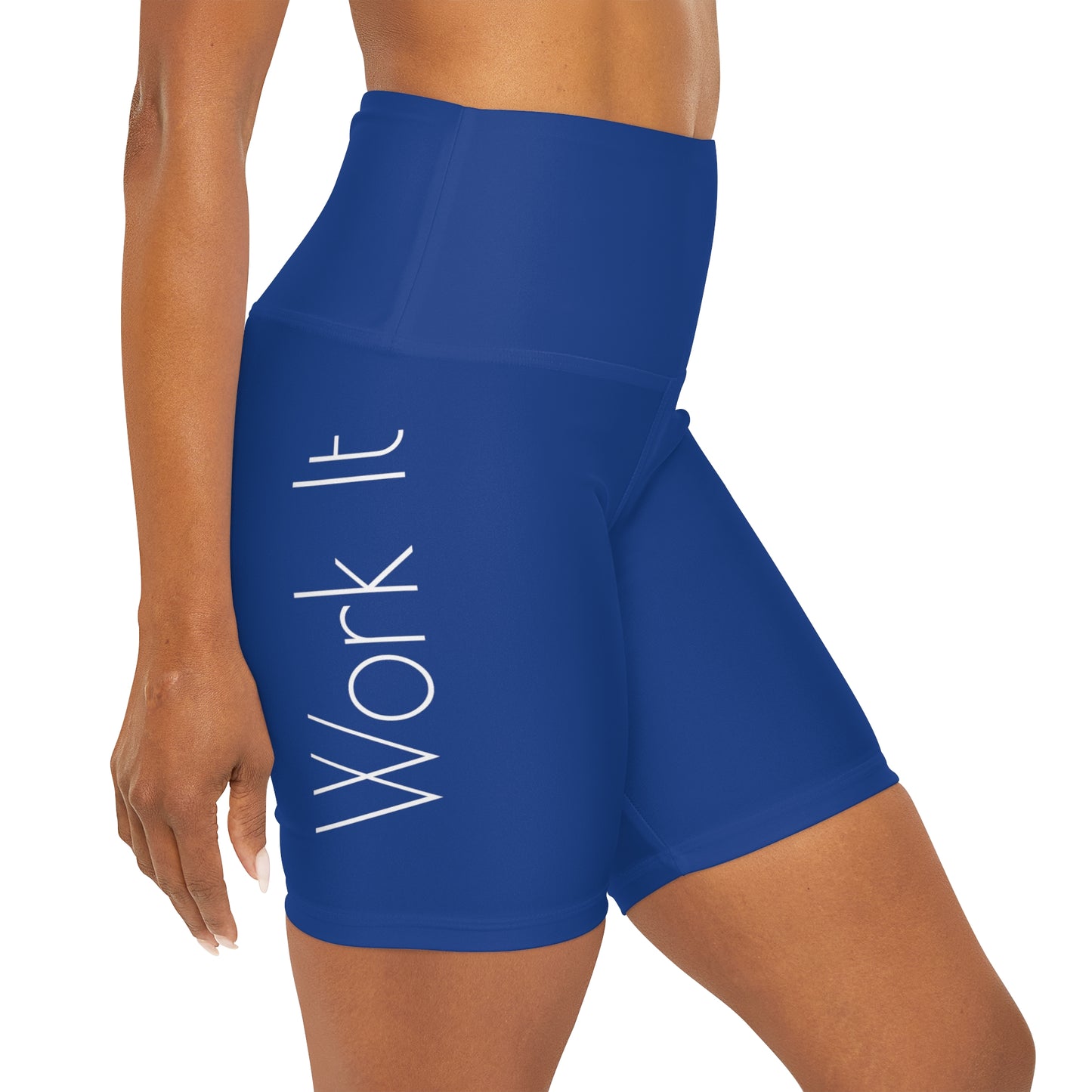 Work It - Blue High Waisted Yoga Shorts (AOP)