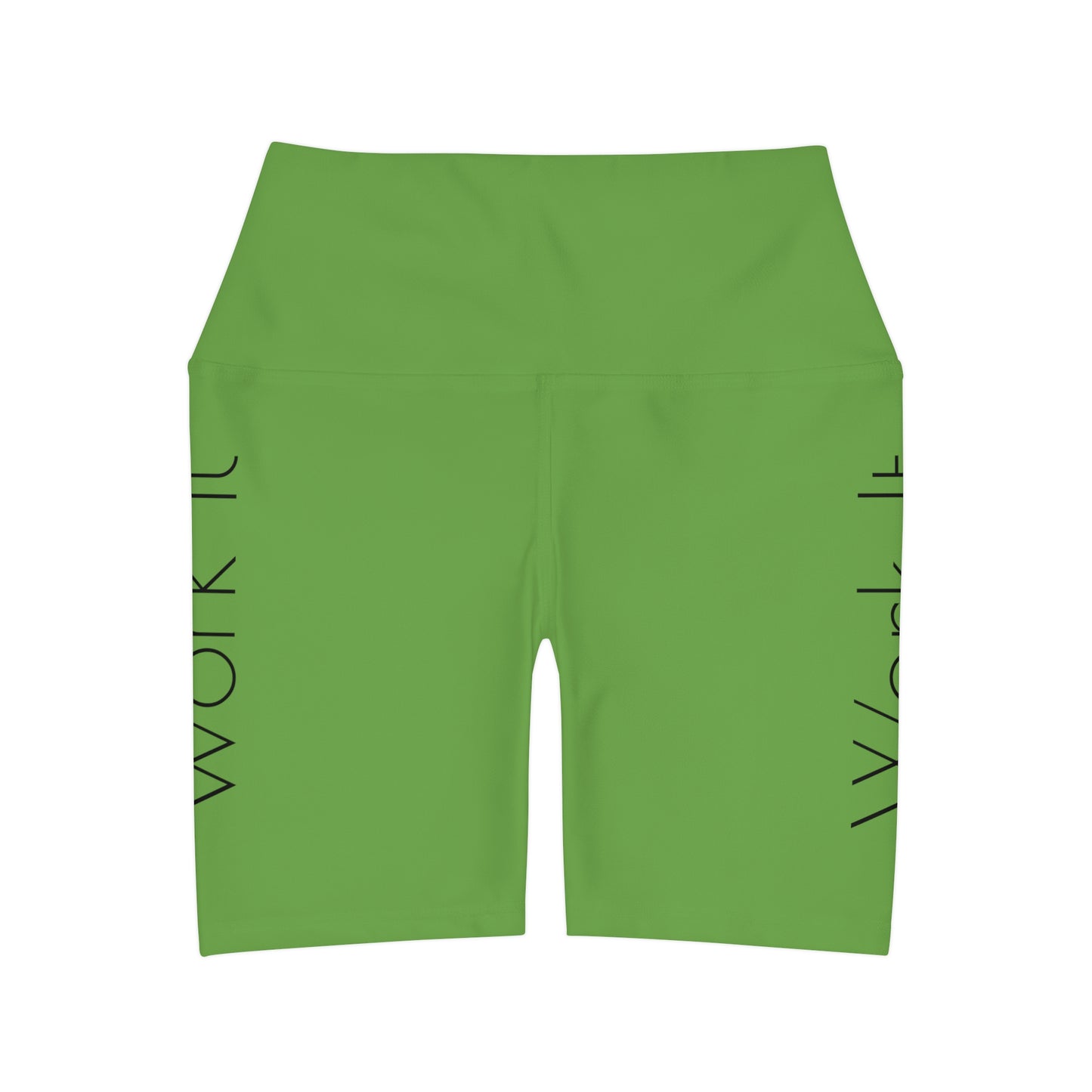 Work It - Green High Waisted Yoga Shorts (AOP)