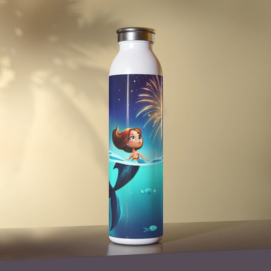 Mermaid Watching Fireworks - Slim Water Bottle