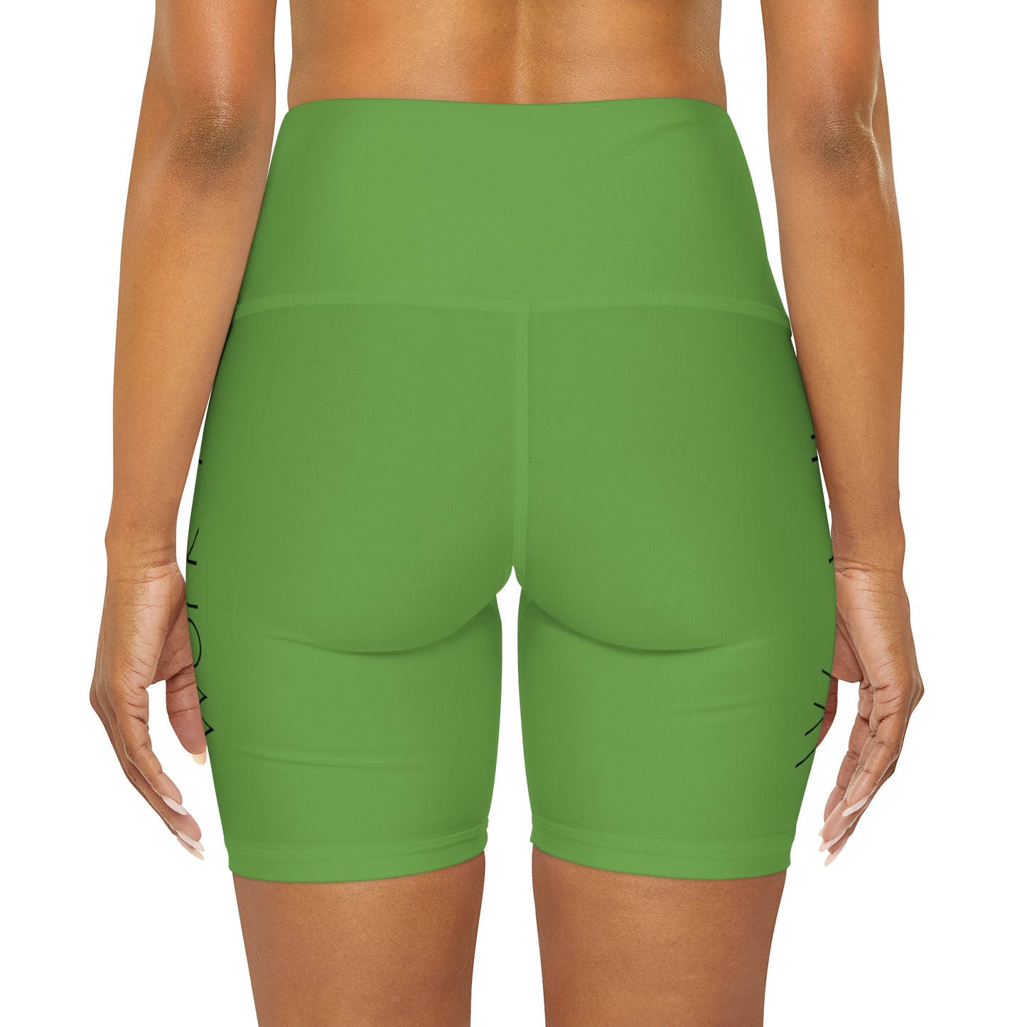 Work It - Green High Waisted Yoga Shorts (AOP)