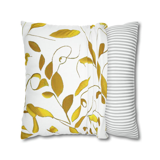 Golden Leaves - Spun Polyester Square Pillow Case