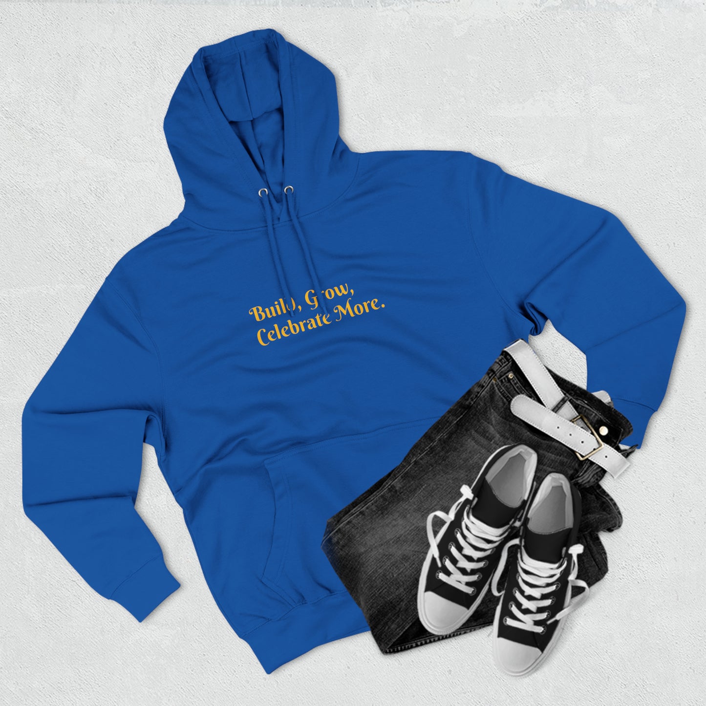 Build, Grow,  Celebrate More - Three-Panel Fleece Hoodie