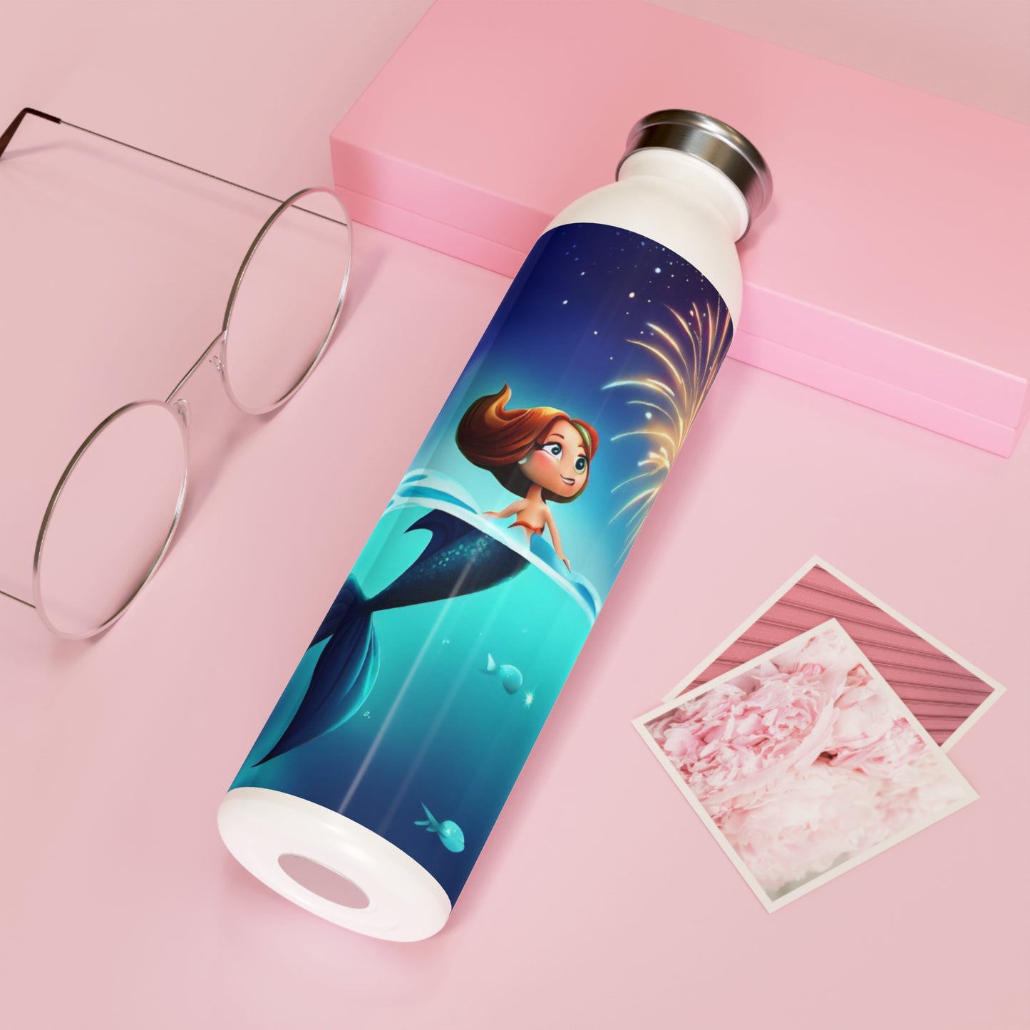 Mermaid Watching Fireworks - Slim Water Bottle