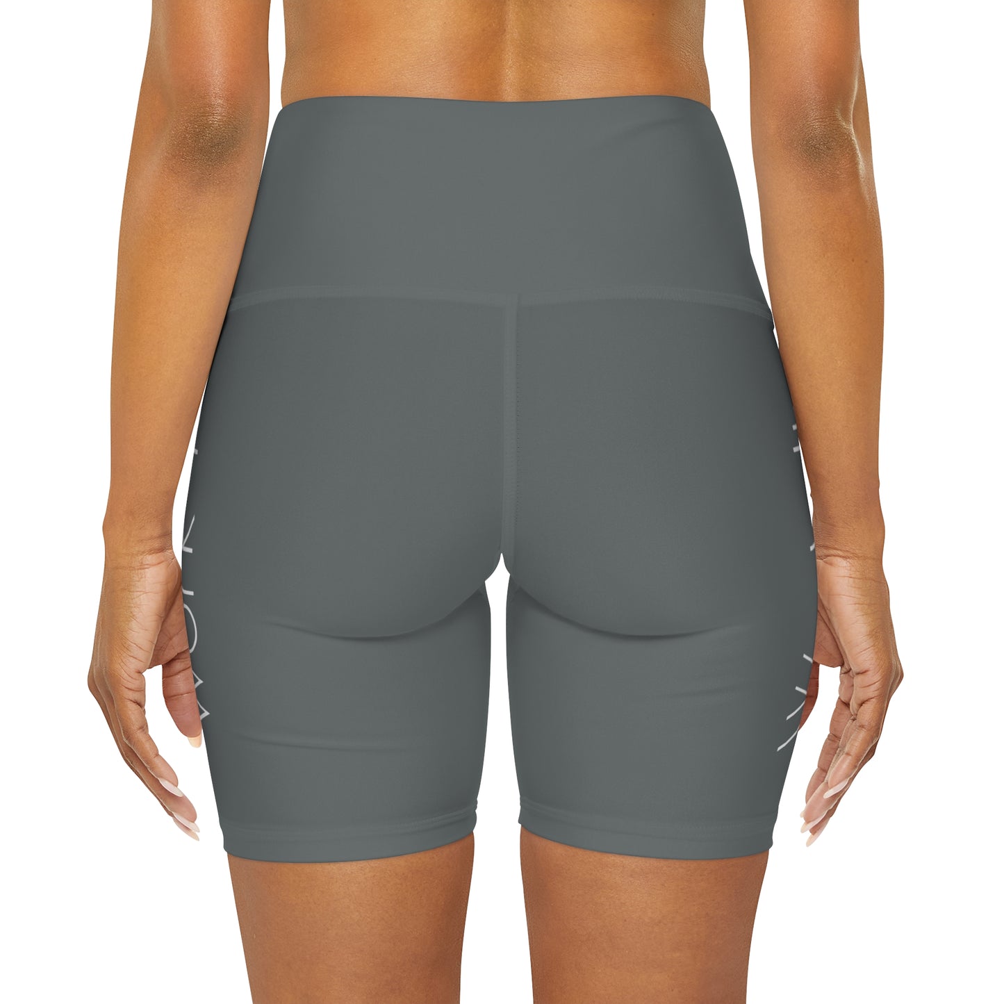 Work It - Dark Grey High Waisted Yoga Shorts (AOP)