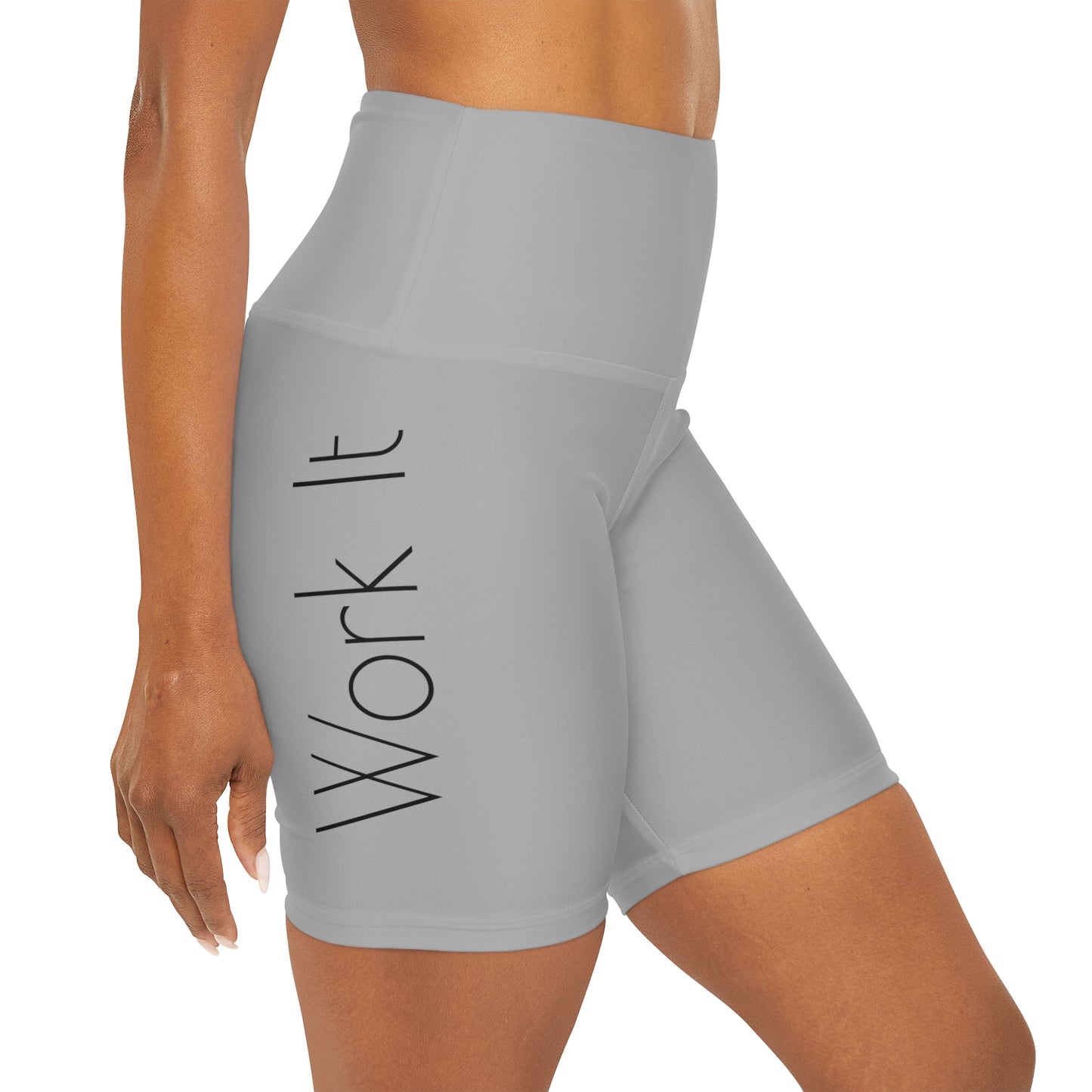 Work It - Light Grey High Waisted Yoga Shorts (AOP)