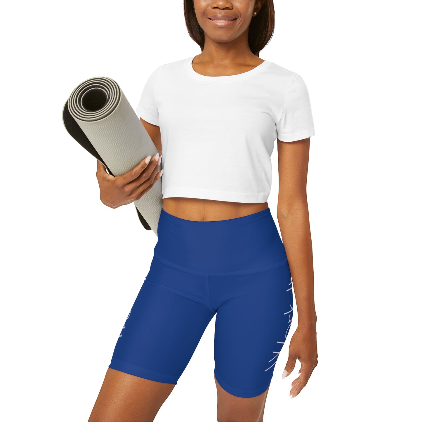 Work It - Blue High Waisted Yoga Shorts (AOP)